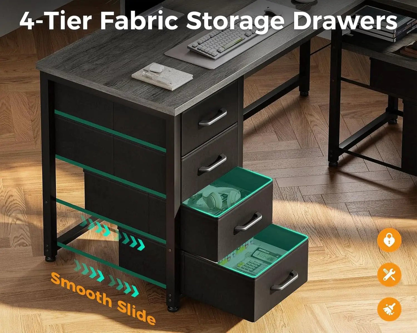 L Shaped Computer Desk With 6 Drawers And Power Outlet from PriceLows™