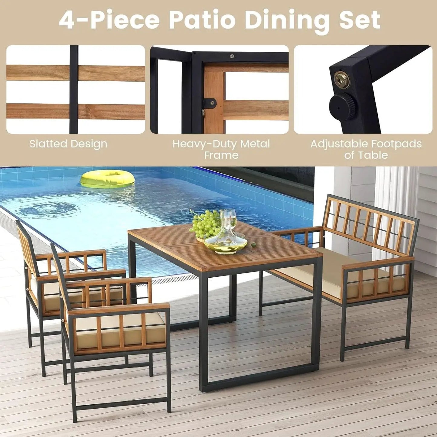 4 Piece Patio Dining Set With 47 Inch Acacia Table from PriceLows™