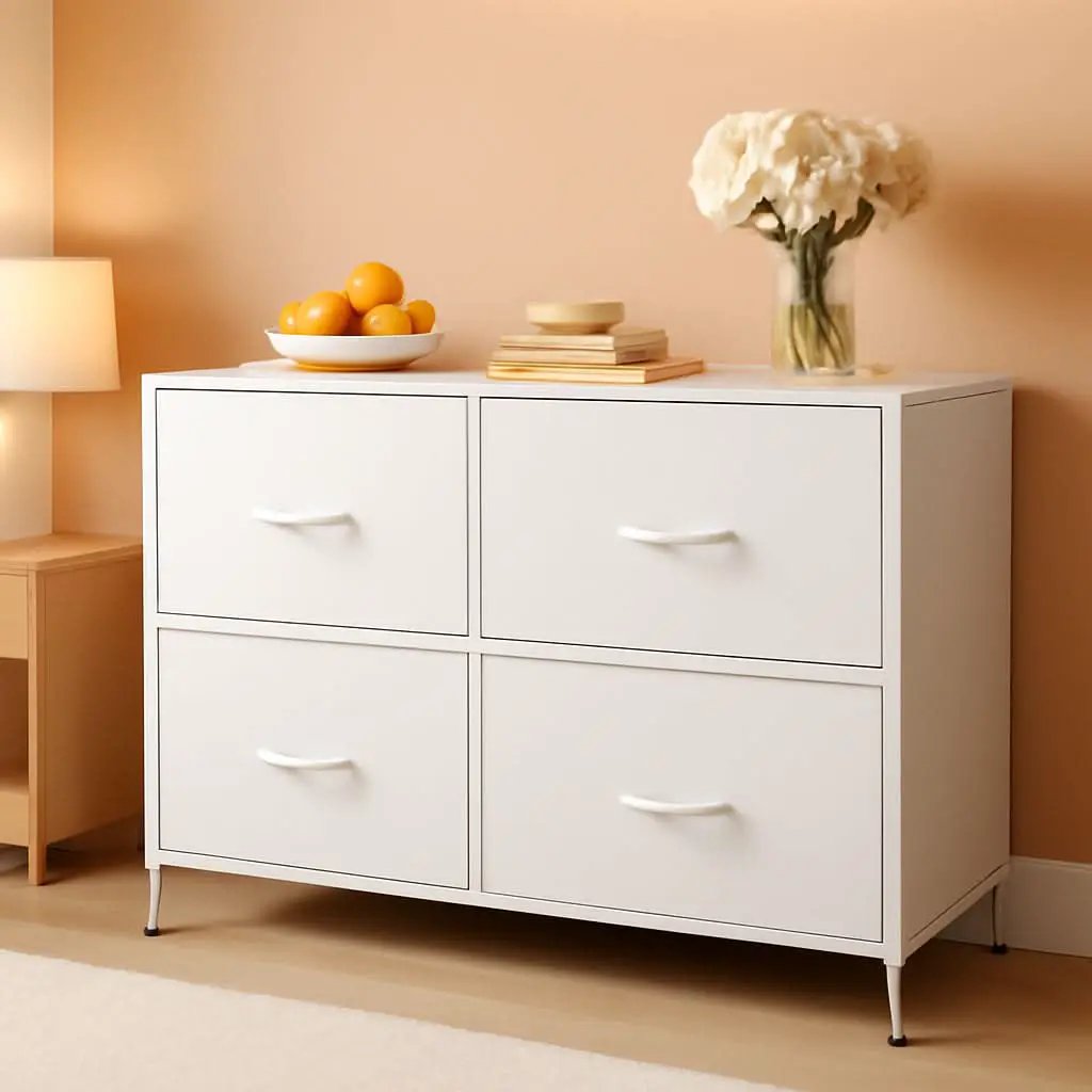 White TexturedFabric Dresser With Five Deep Drawers from PriceLows™
