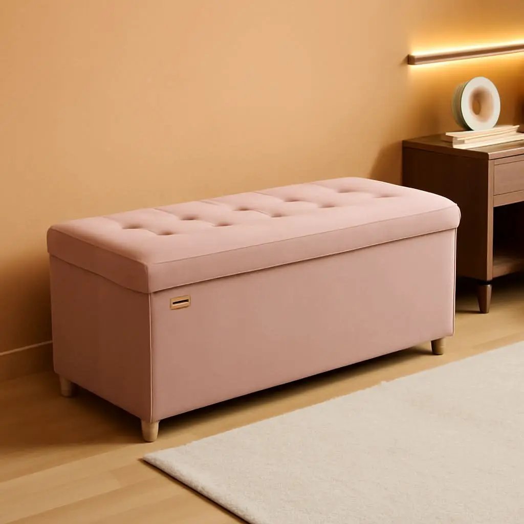 Jelly Pink Velvet Extra Large Storage Ottoman Chest from PriceLows™