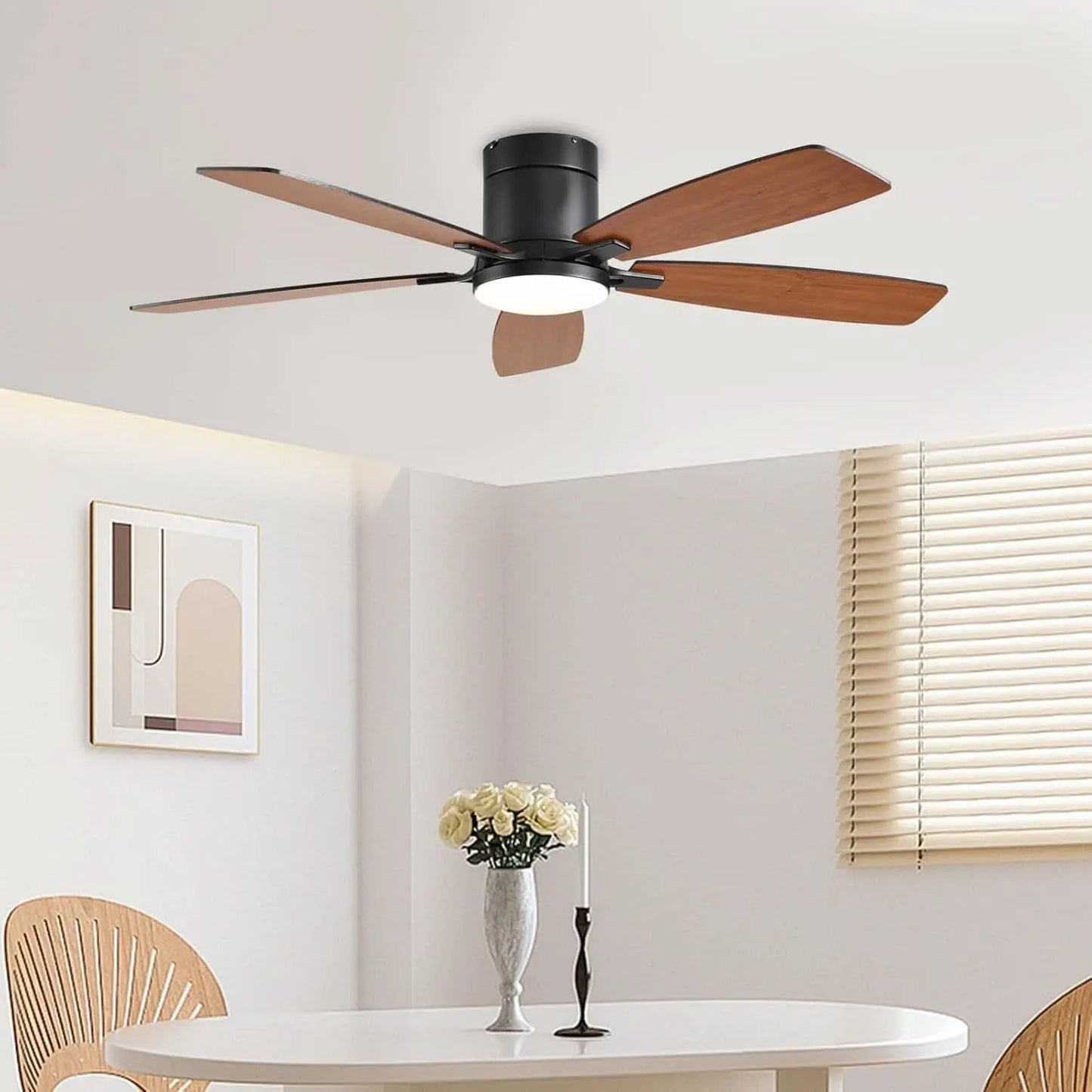 52 Inch Dimmable LED Ceiling Fan Flush Mount Efficient from PriceLows™