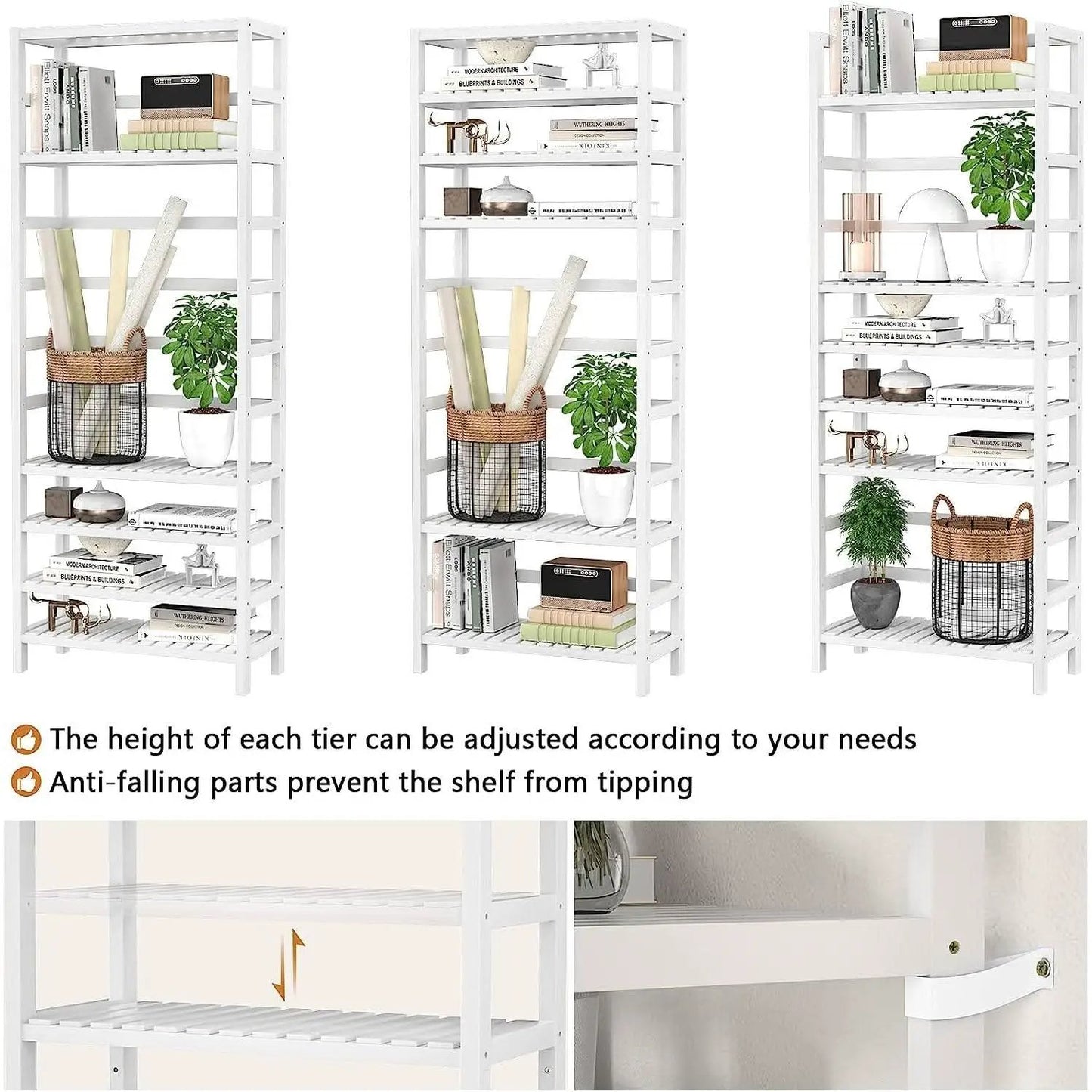 Adjustable 6 Tier Bamboo Bookshelf For Living Room Office Storage from PriceLows™