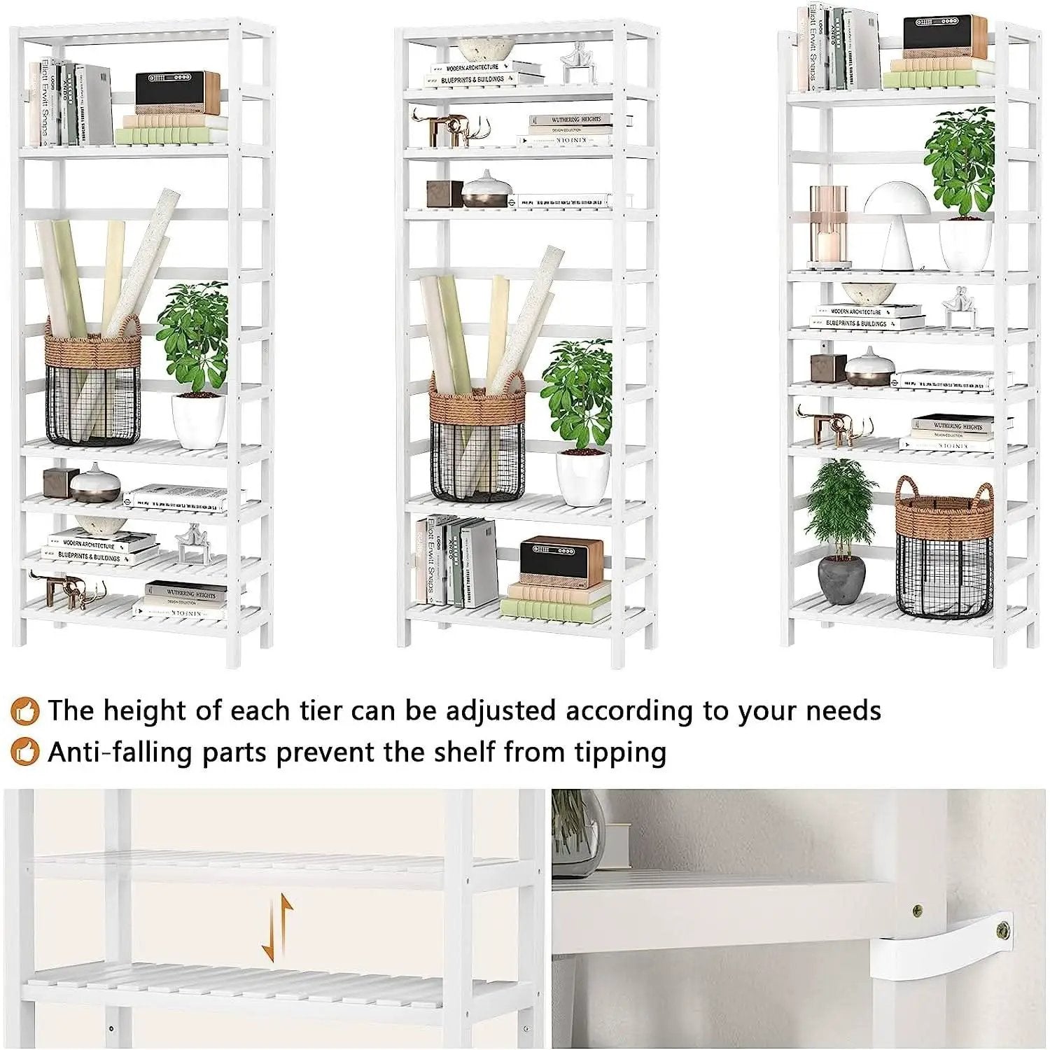 Adjustable 6 Tier Bamboo Bookshelf For Living Room Office Storage from PriceLows™