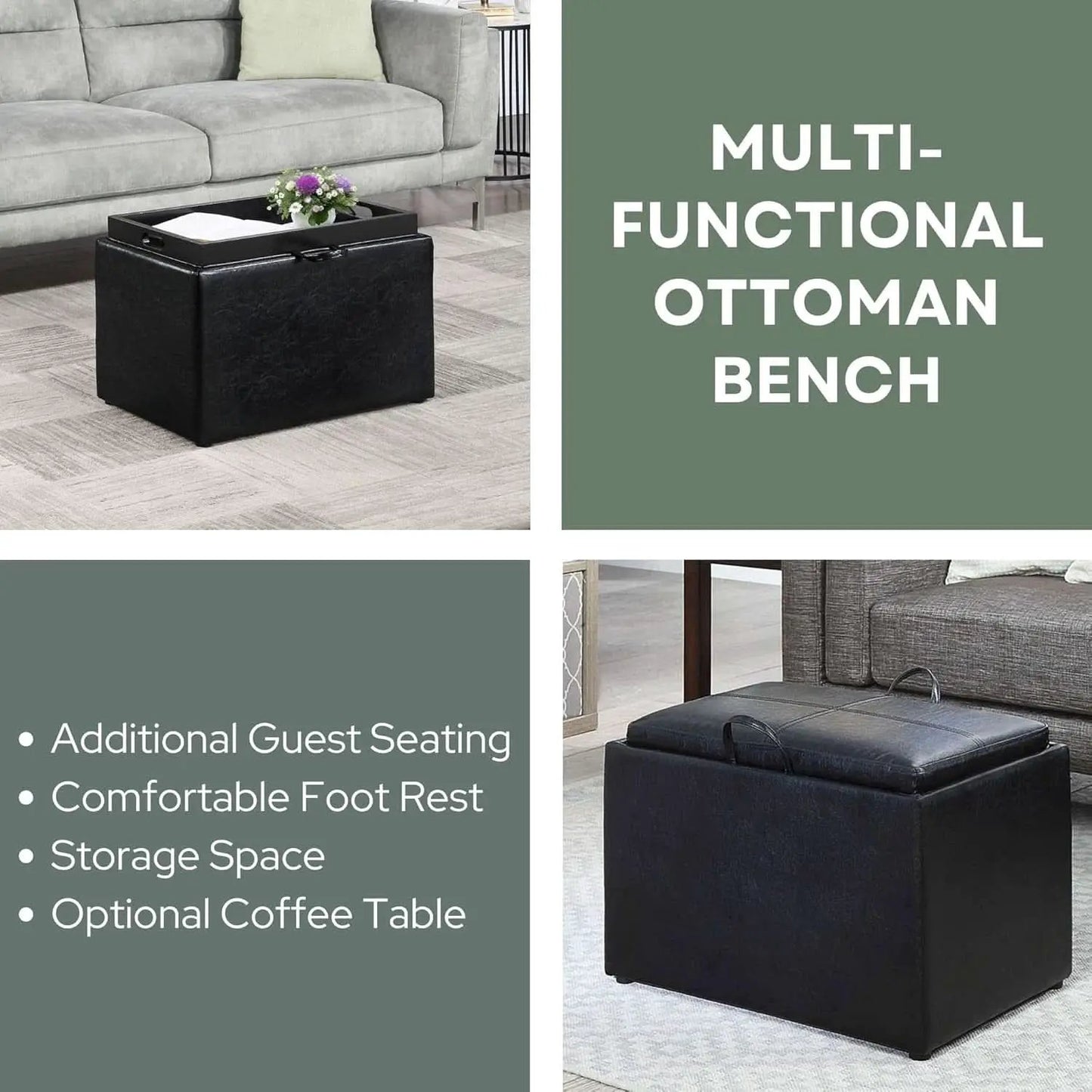 Accent Storage Ottoman 22 Point 75 Inches Charcoal Jet Black from PriceLows™