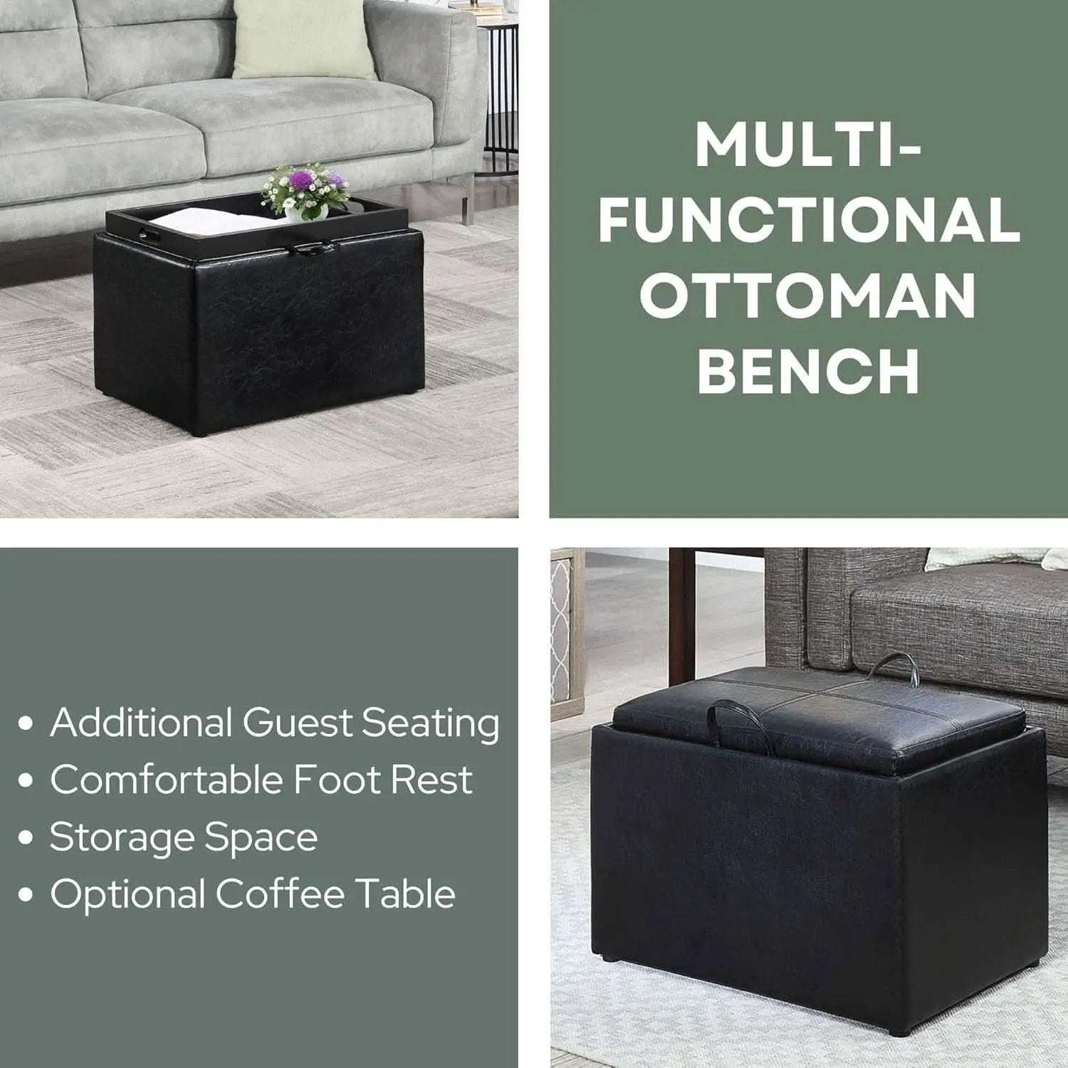 Accent Storage Ottoman 22 Point 75 Inches Charcoal Jet Black from PriceLows™