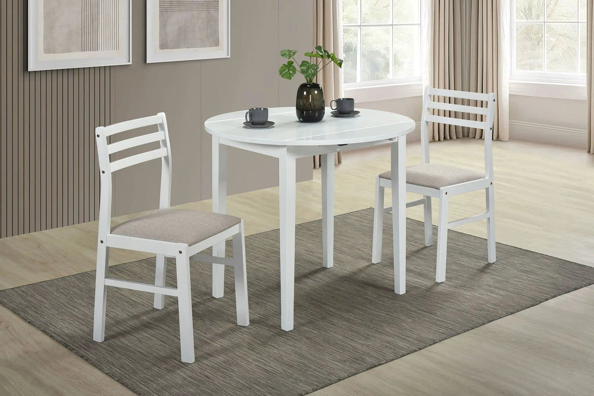 Bucknell 3-piece Round Drop Leaf Dining Table Set | 3-Piece Set | Rubberwood | White