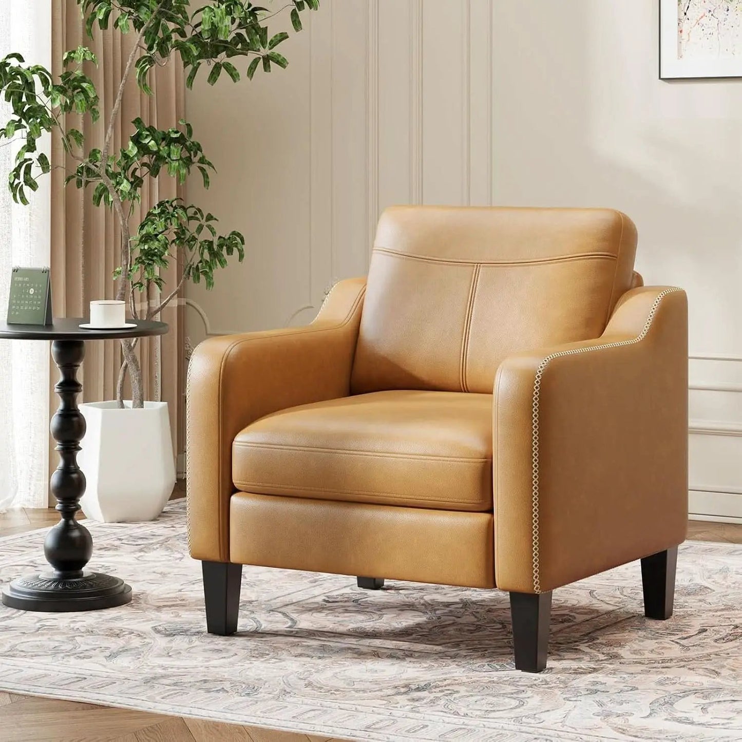 Brown PU Leather Mid Century Upholstered Armchairs from PriceLows™
