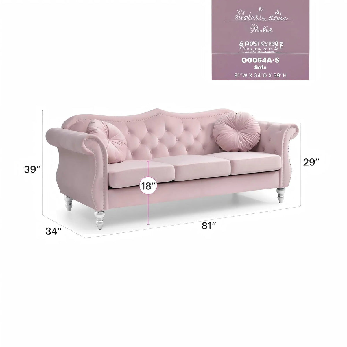 Hollywood Sofa | Updated Glam Design | Hand-Applied Nailhead Trim | Pocketed Coil Cushions