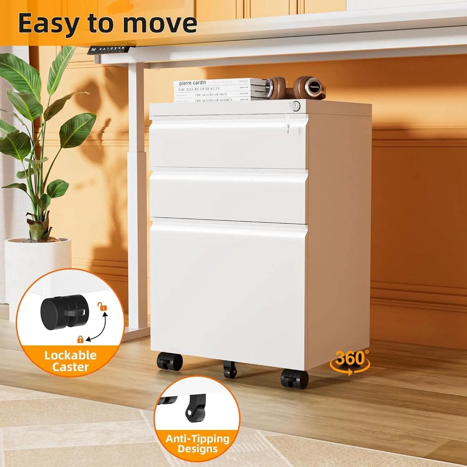 Locking 3-Drawer Rolling File Cabinet For Home Office from PriceLows™