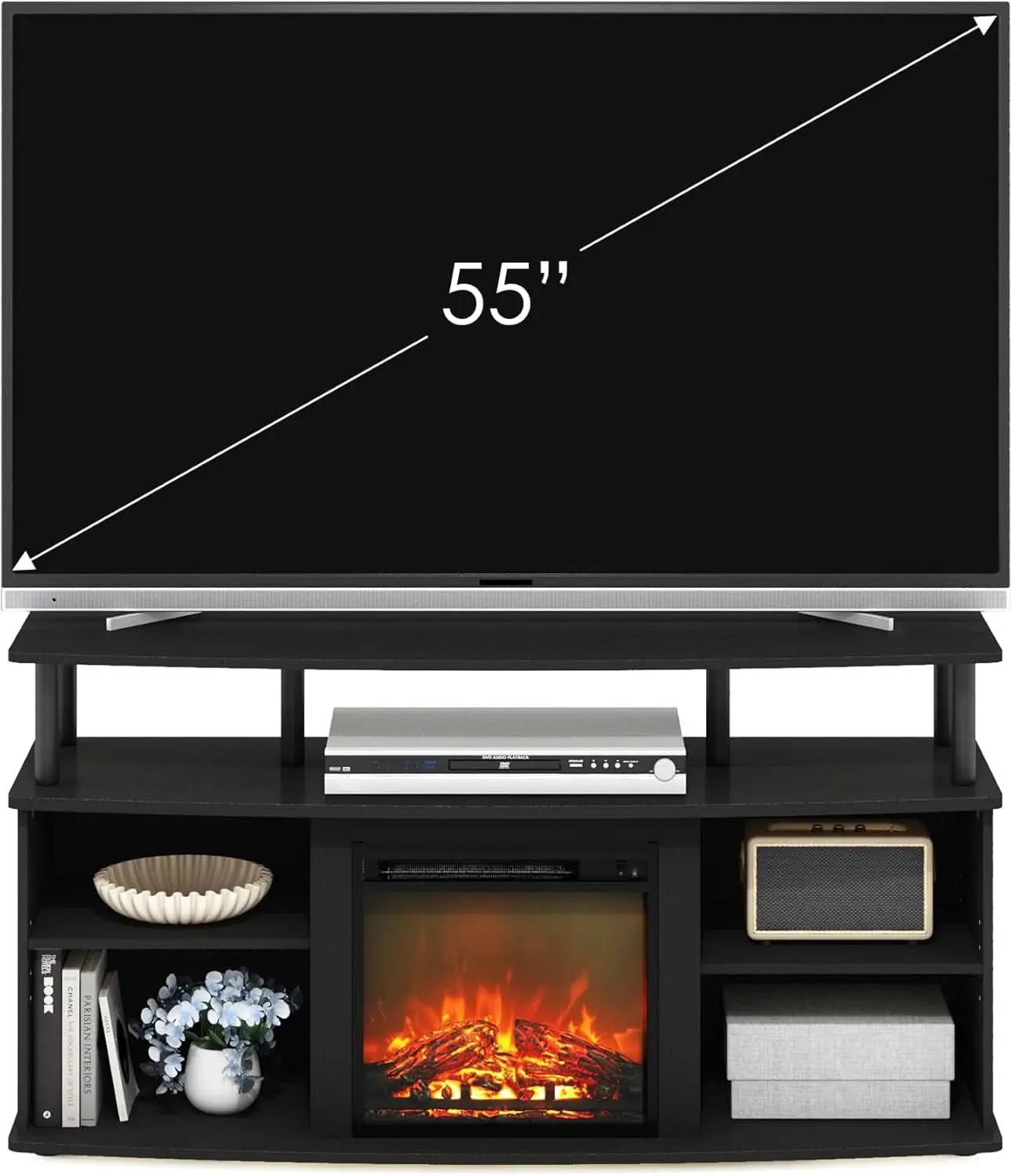 Jensen Open Shelving TV Entertainment Center With Electric Fireplace 55 Inch from PriceLows™
