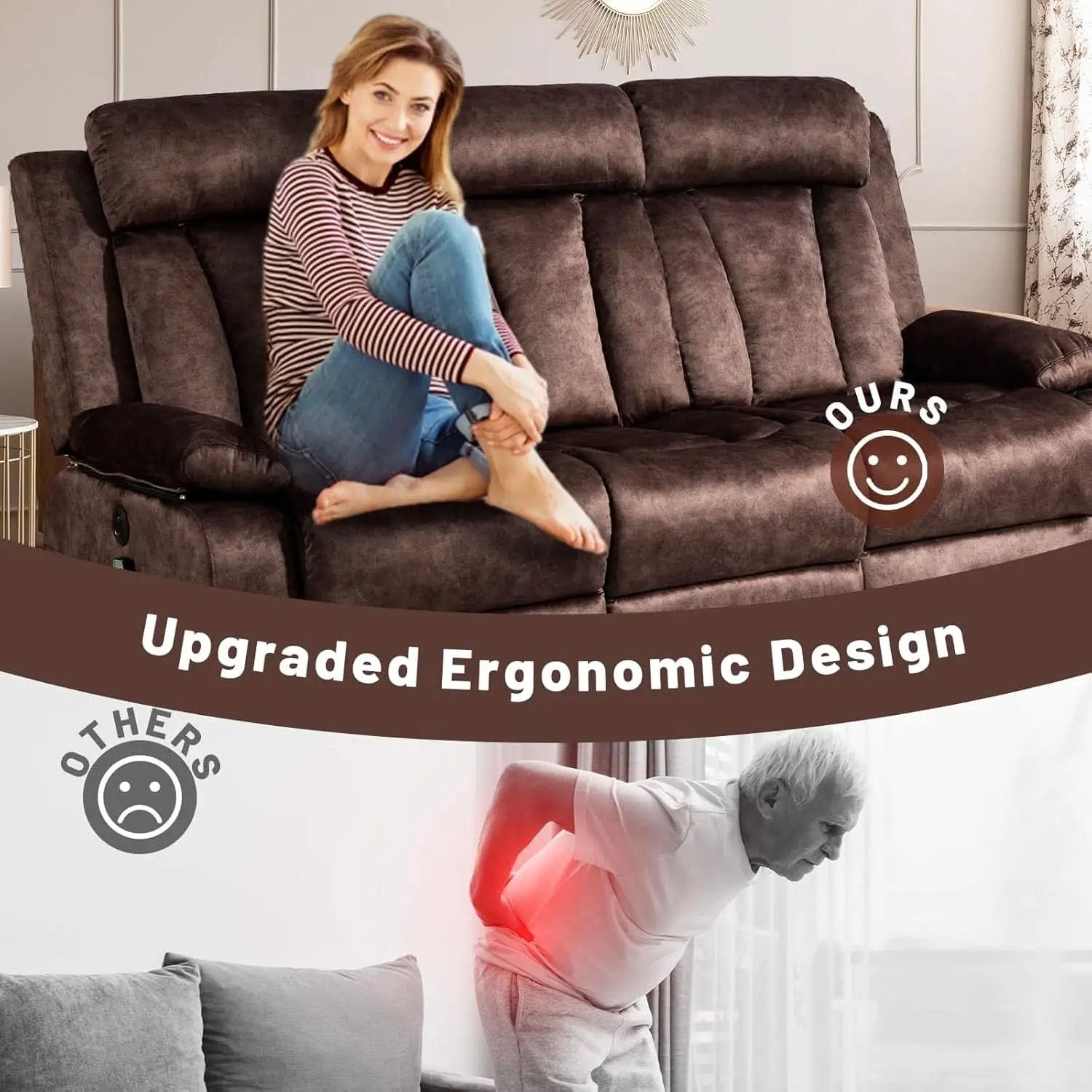 Power Reclining Sofa Set 3 Seat With Massage USB Ports from PriceLows™