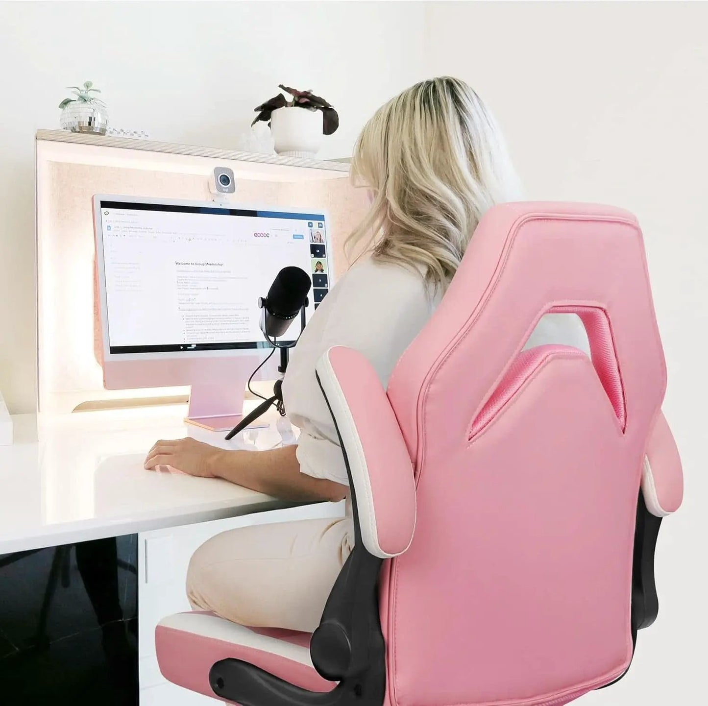 Pink Ergonomic Gaming Chair With Adjustable Lumbar Support from PriceLows™
