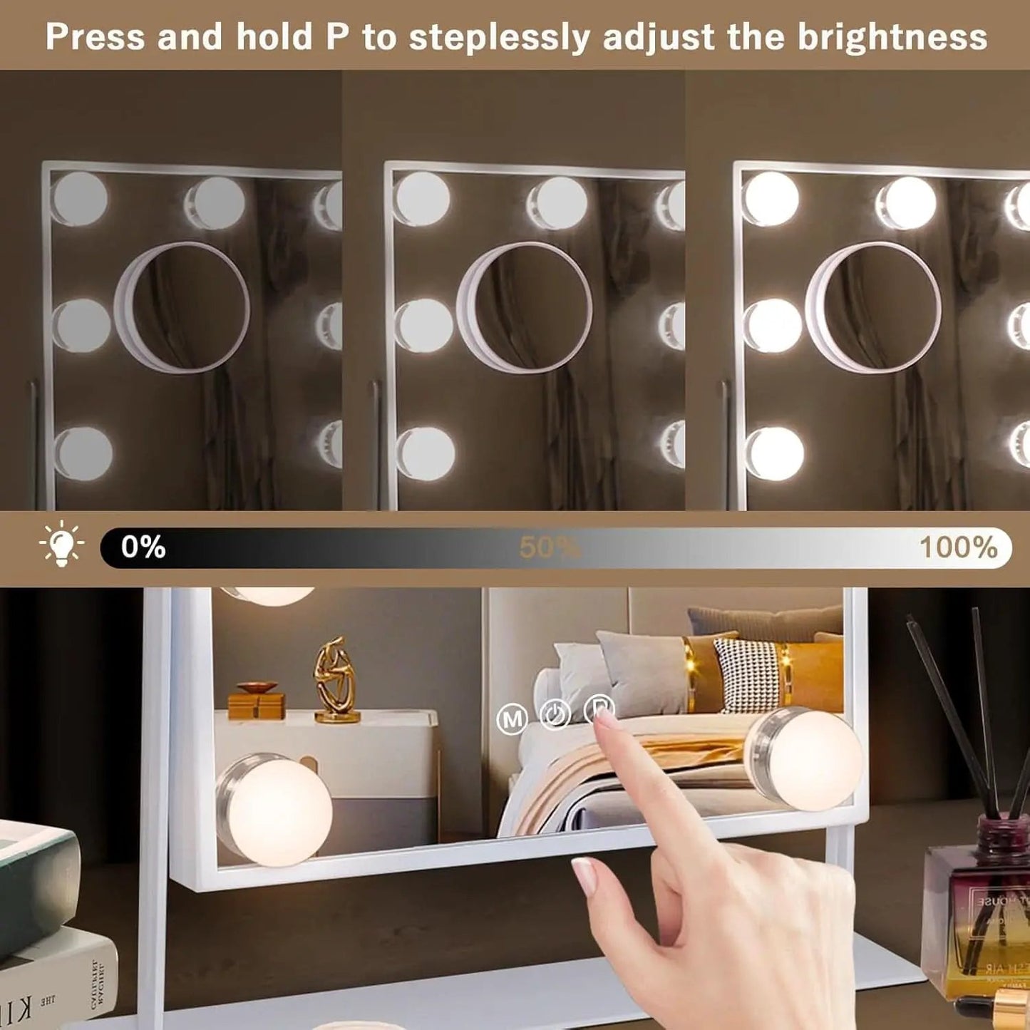 Lighted Vanity Mirror 12x10 Inch With 9 LED Bulbs 360 Rotation from PriceLows™