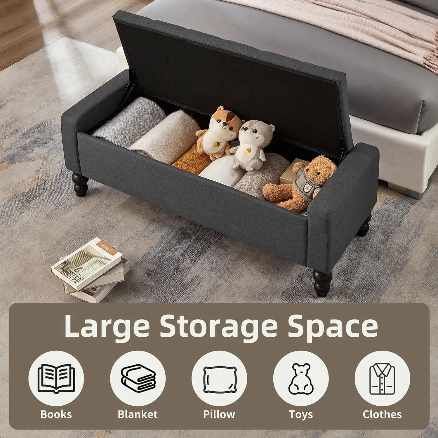 Storage Ottoman Bench Featuring Dual Safety Hinges from PriceLows™