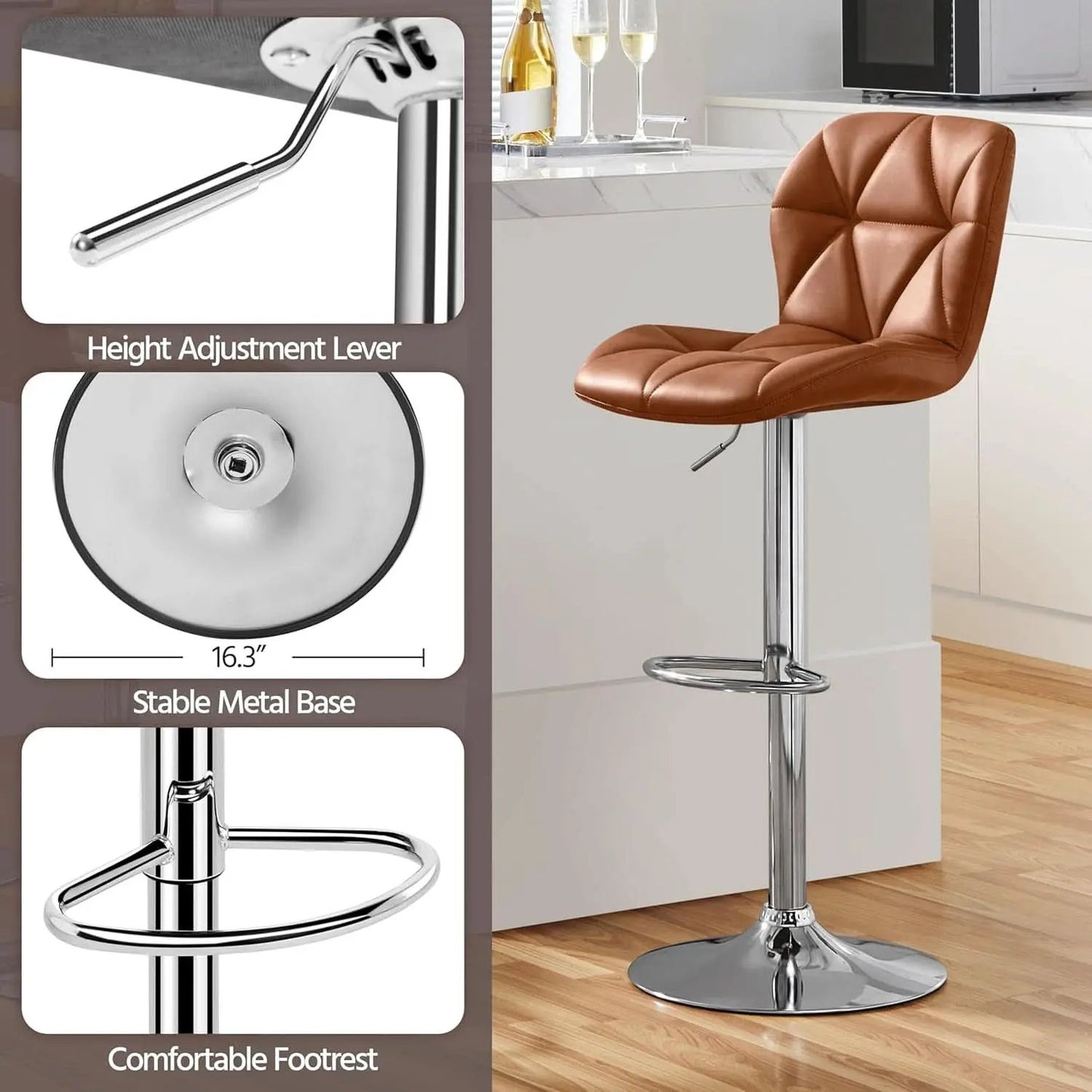 Bar Stools Set Of 2 Adjustable PU Leather Backrest Stools from PriceLows™