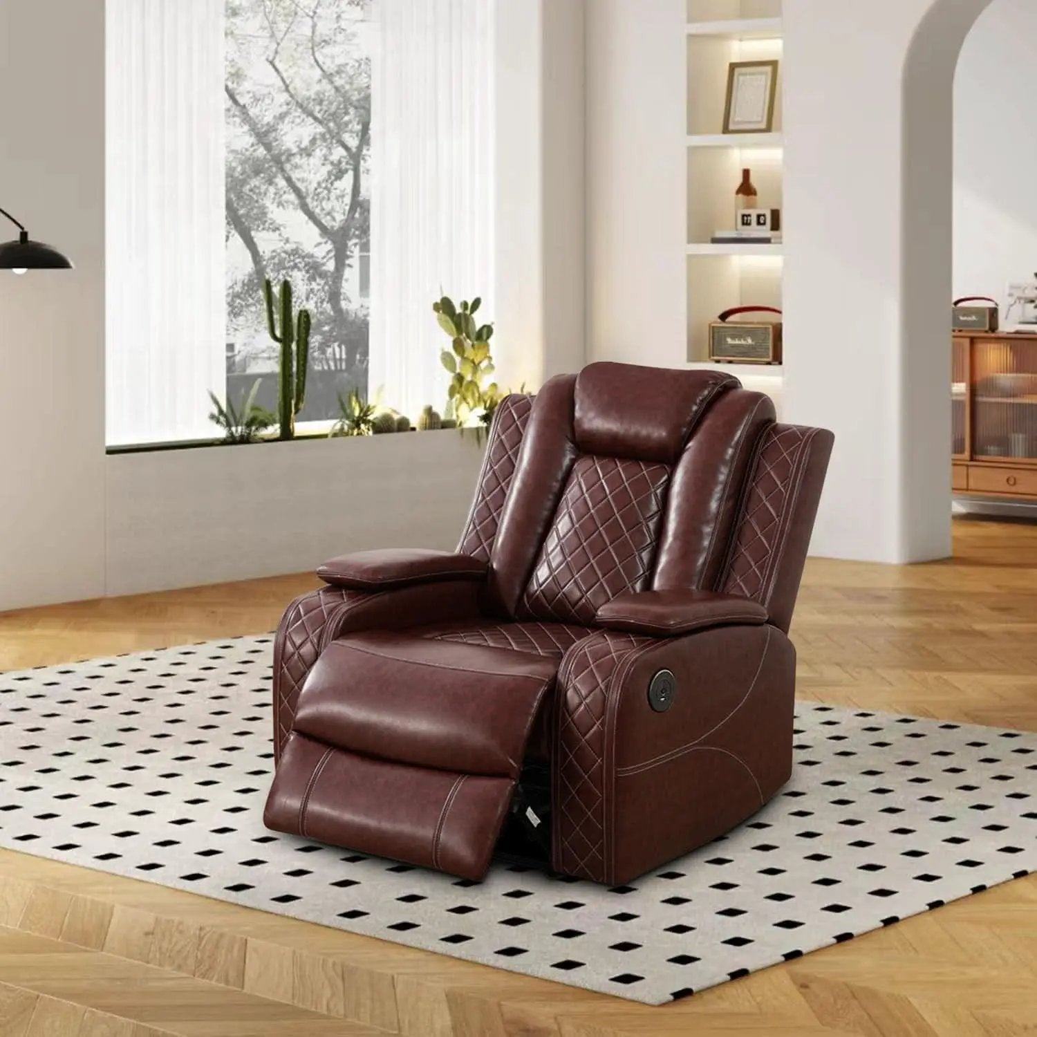Power Reclining Leather Sofa Set With USB Ports Burgundy from PriceLows™