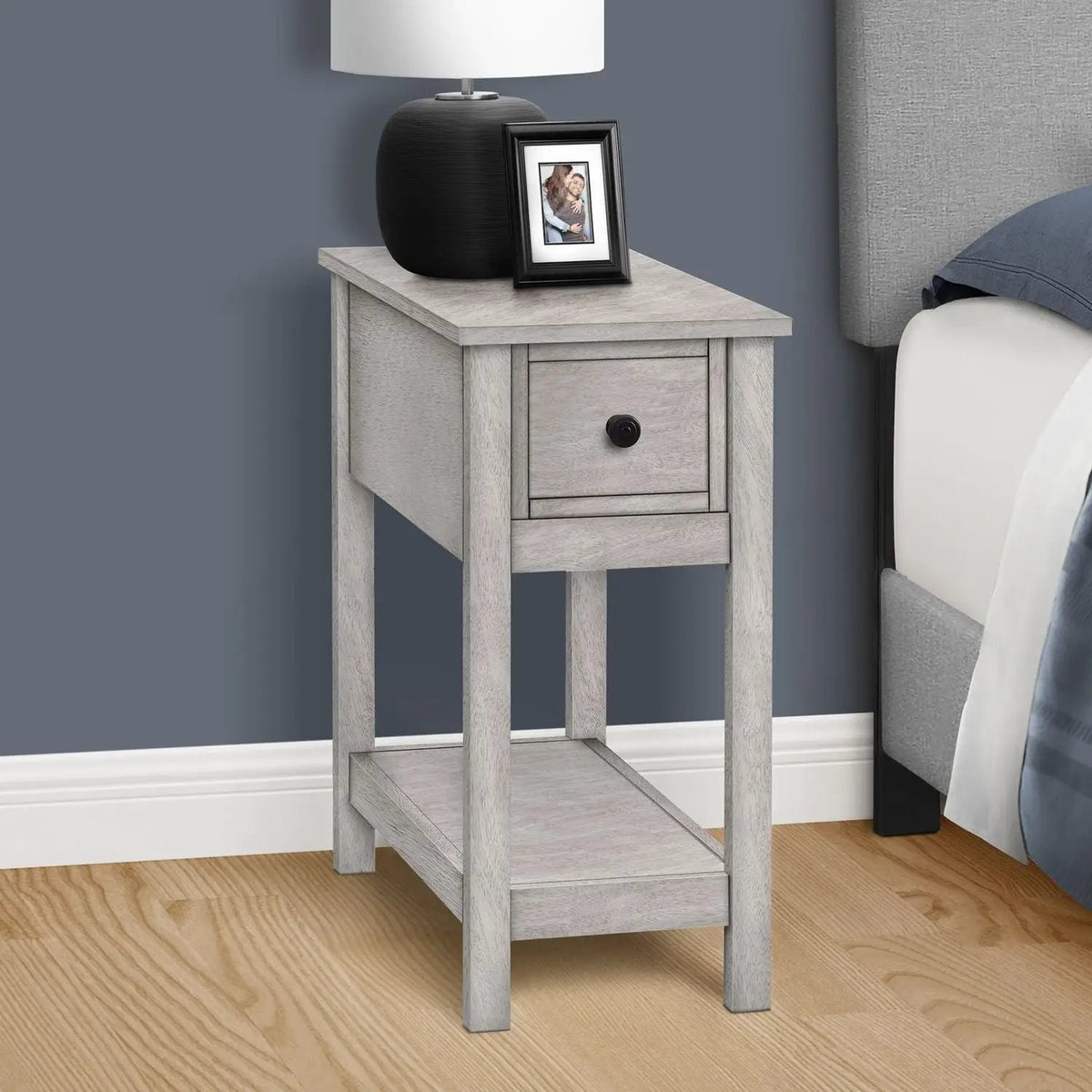 2-Tier Narrow End Table | Storage Drawer | Lamp Table | Charming Transitional Design