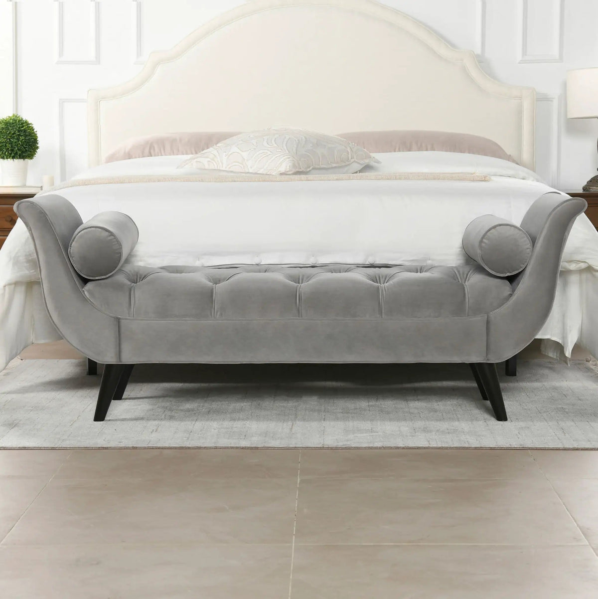 Alma Tufted Flared Arm Entryway Bench | 3 Pieces | Solid Wood | Home
