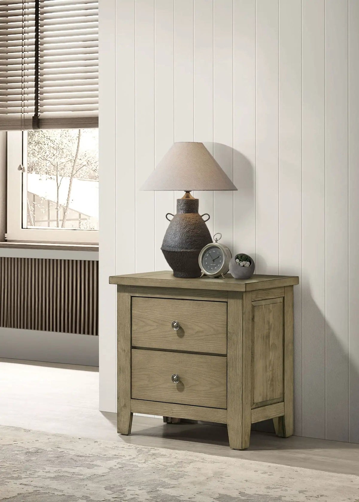 Hazlewood 2-drawer Nightstand Bedside Table Vineyard | 25.75 x 15.25 x 25.25 in | Rubberwood & Engineered Wood | Oak