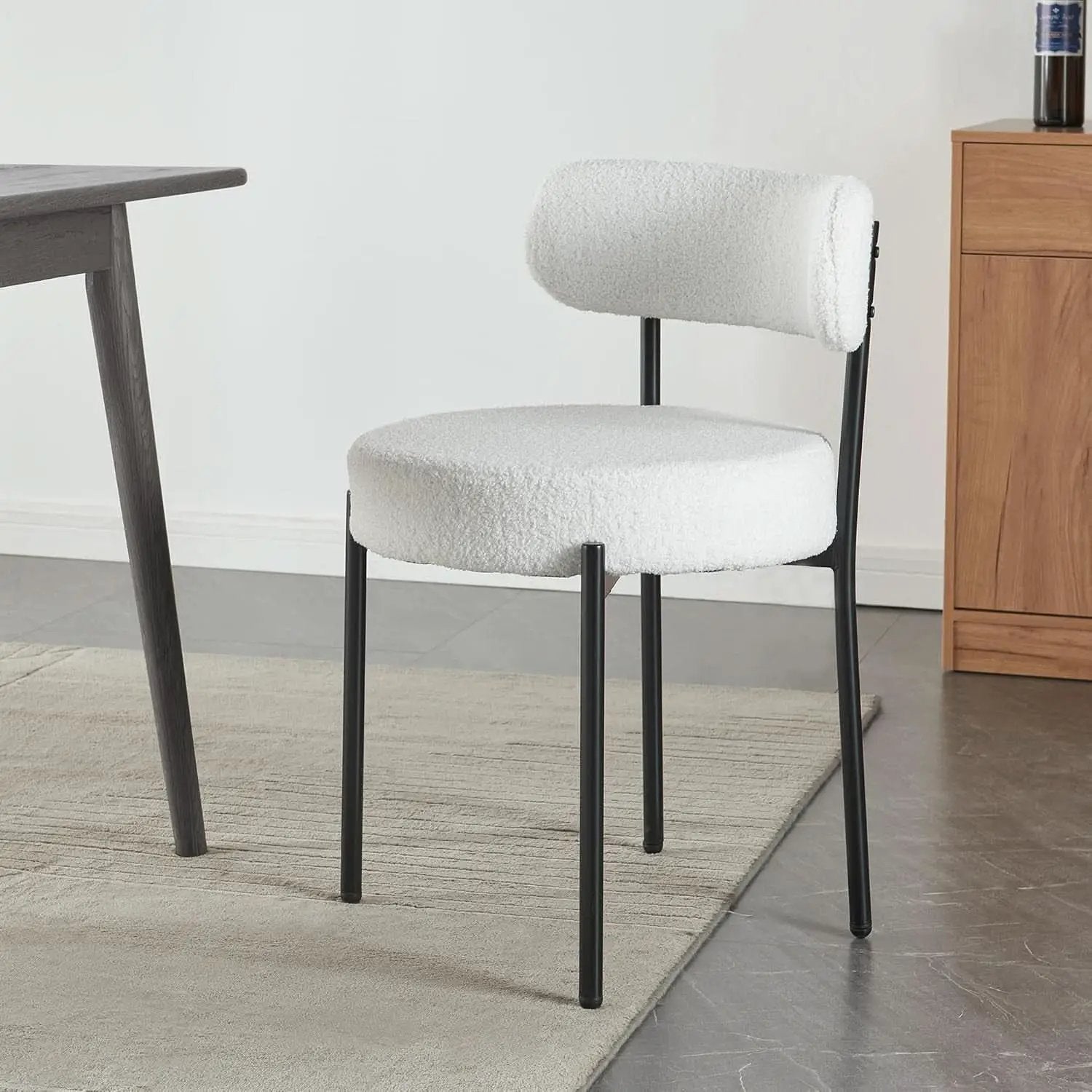 White Boucle Dining Chairs Set Of 2 For Dining Room from PriceLows™