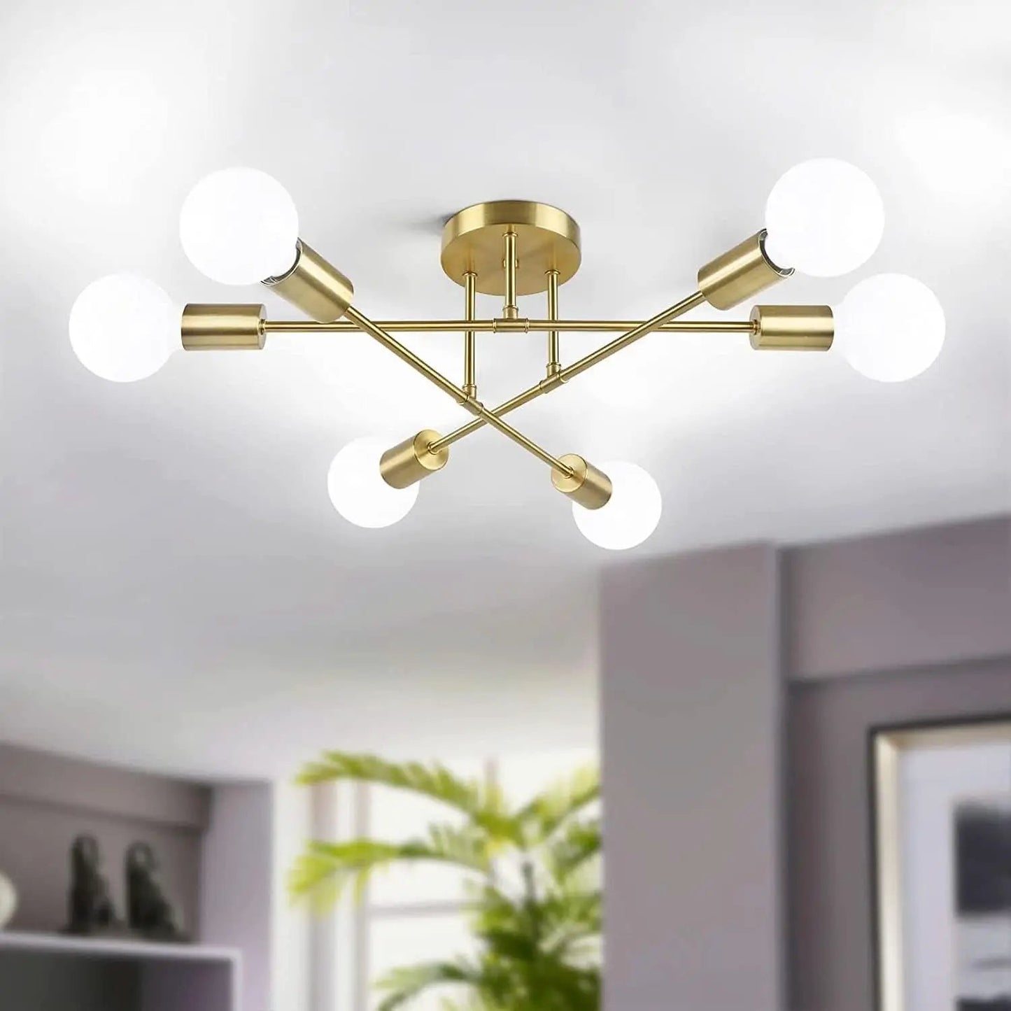 Gold Sputnik Chandelier Semi Flush Mount Ceiling Fixture from PriceLows™