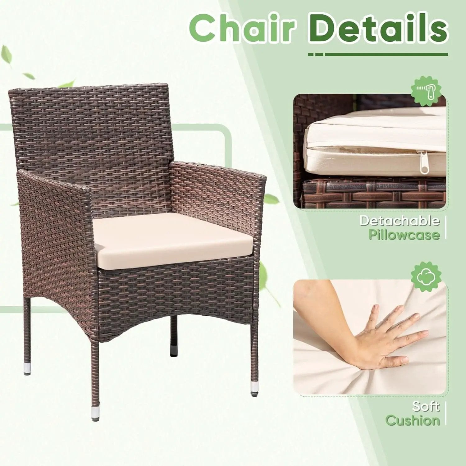 3 Piece Patio Dining PE Rattan Wicker Chair Set With Cushions And Glass Coffee Table Outdoor Brown Beige from PriceLows™