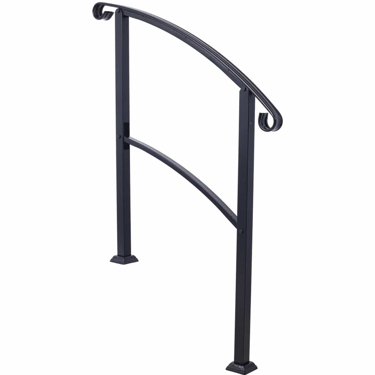 Handrails For Outdoor Steps, Fit 1 Or 3 Steps Outdoor Stair Railing, Flexible Front | 37 x 2 x 55 in | Marble & Concrete | Black