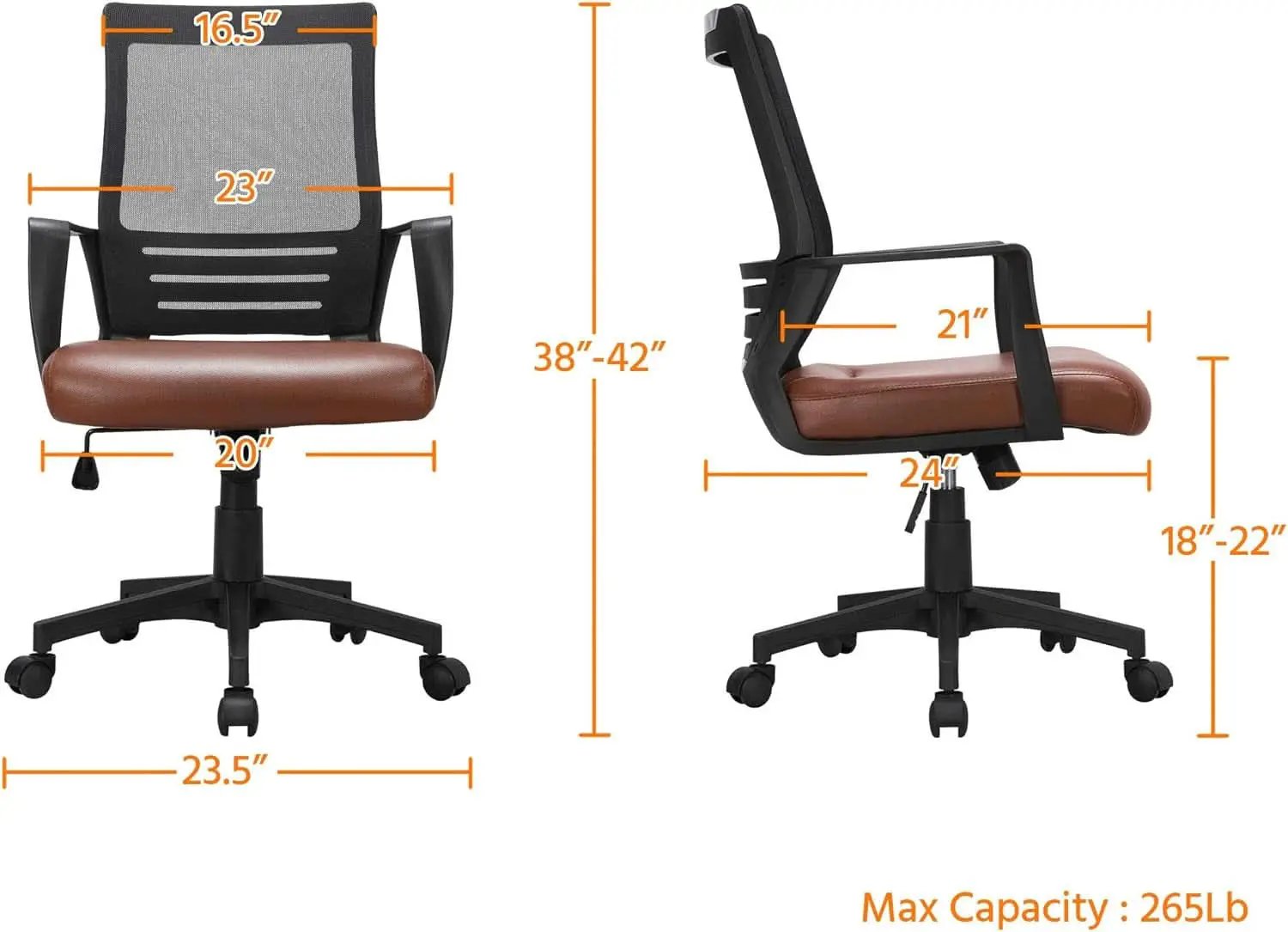 Ergonomic Leather Mesh Office Chair Lumbar Support Brown from PriceLows™