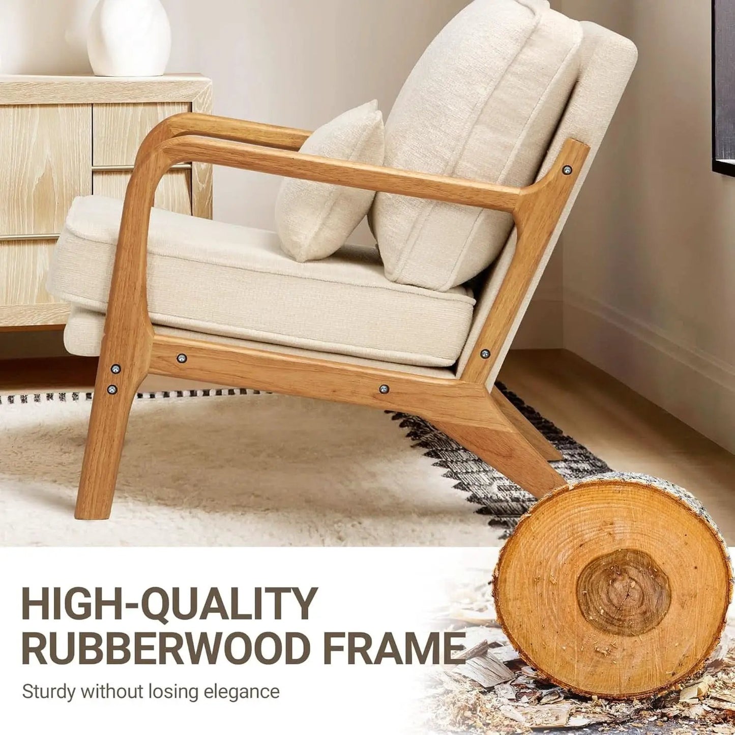 Beige Mid Century Modern Upholstered Armchairs Pair from PriceLows™