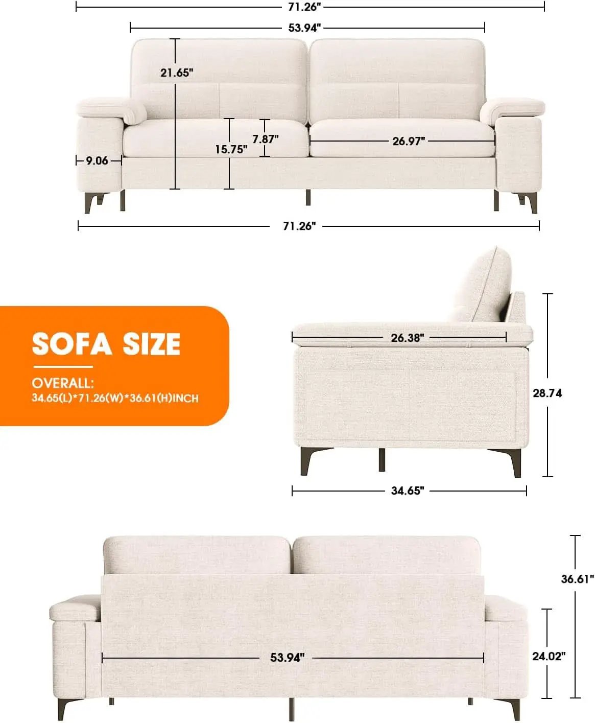Light Gray Loveseat With Removable Cover And Armrests from PriceLows™