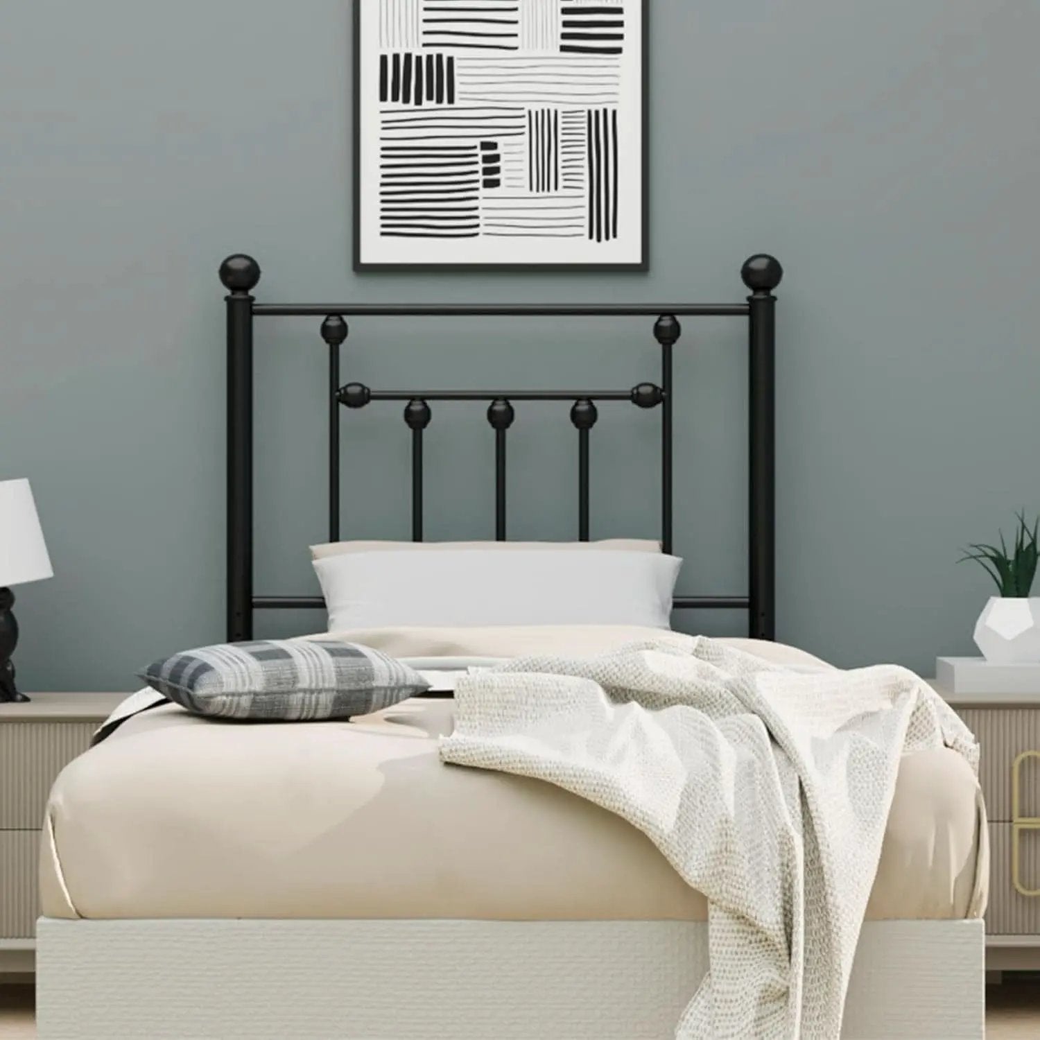 Victorian Twin Size Metal Bed Frame with Adjustable Headboard from PriceLows™