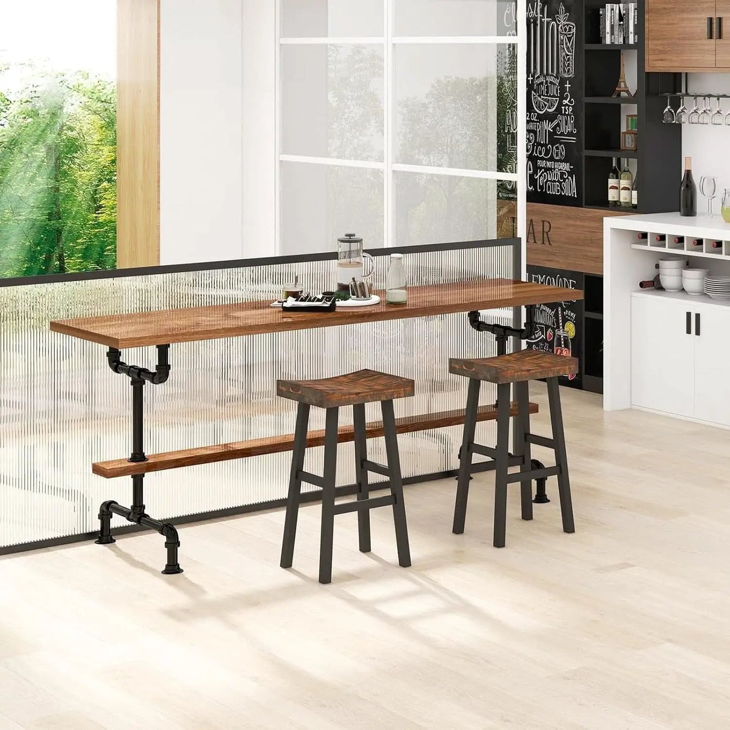 29 Inch Saddle Bar Stools Set Of 2 Rustic Brown Wood Frame Backless from PriceLows™