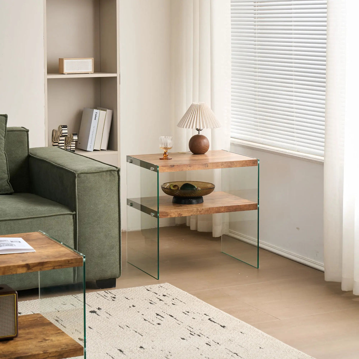 Glass Top Side Table | Tempered Glass | Waterproof Stain-Resistant | Rounded Edges