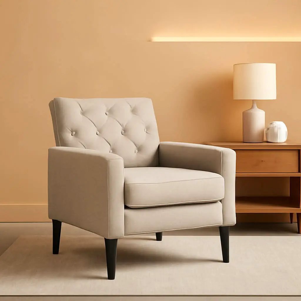 Linen Accent Chair With Button Tufting For Living Room from PriceLows™