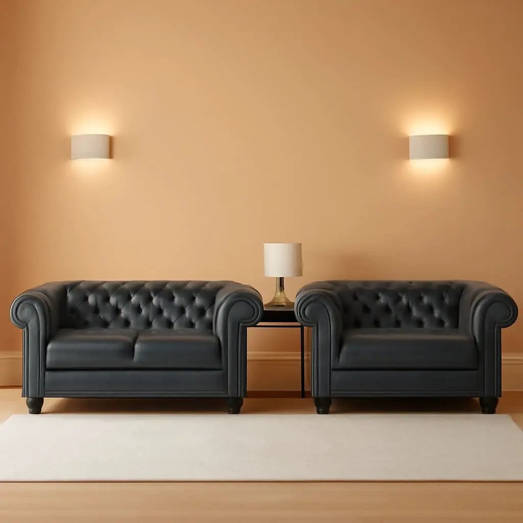 Black Faux Leather Chesterfield Sofa Set 3 Seater Loveseat from PriceLows™