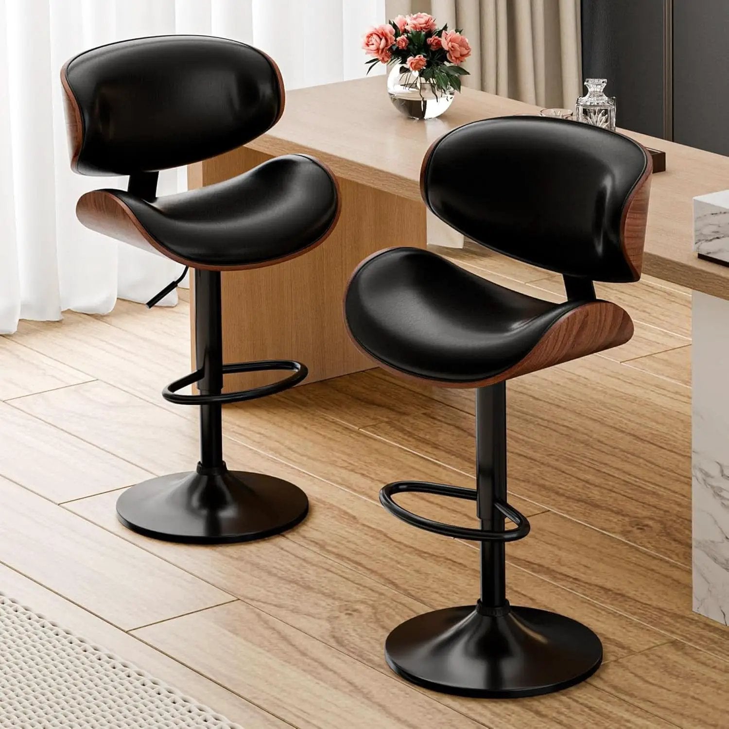 Set Of 2 Adjustable Swivel Bar Stools For Kitchen Island Black from PriceLows™