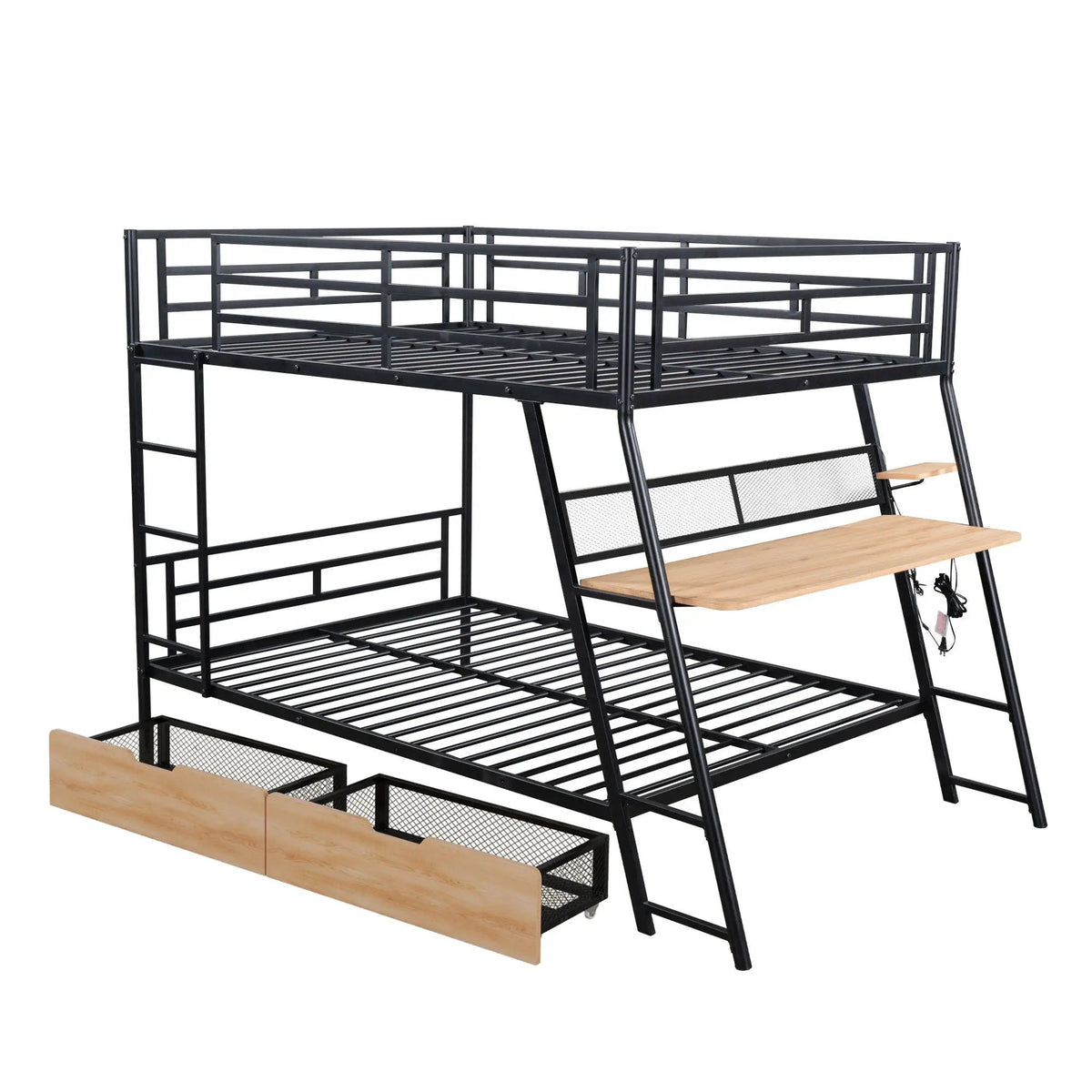 Full Size Bunk Bed | Built In Desk | Integrated Light | Black