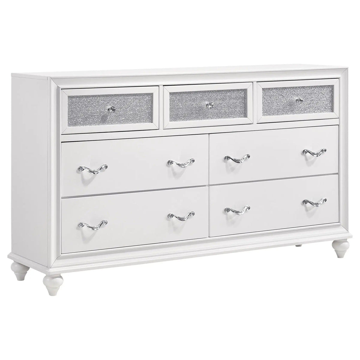 Barzini 5-piece Eastern King Bedroom Set | 5-Piece Set | Acrylic & Crystal | White