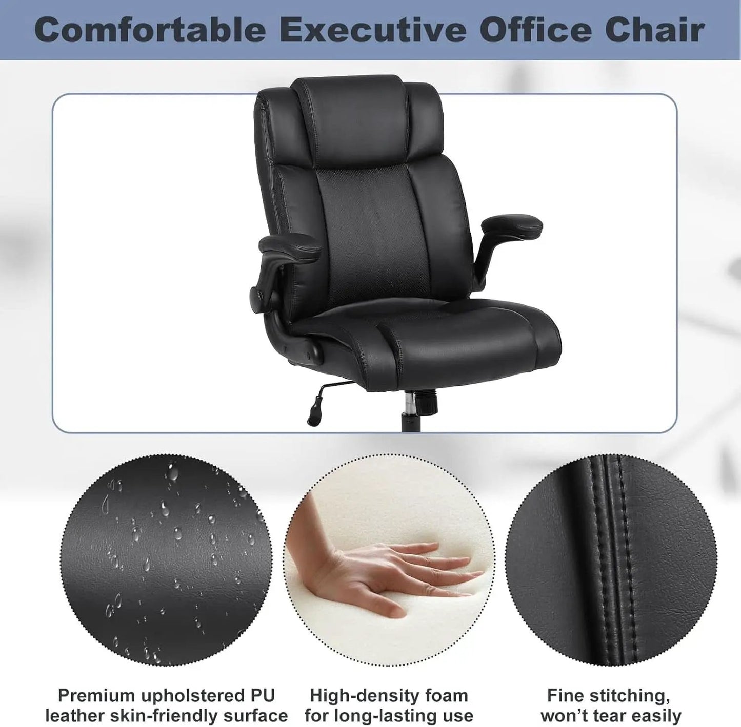 Black Leather Office Chair With Flip Up Armrests And Wheels from PriceLows™