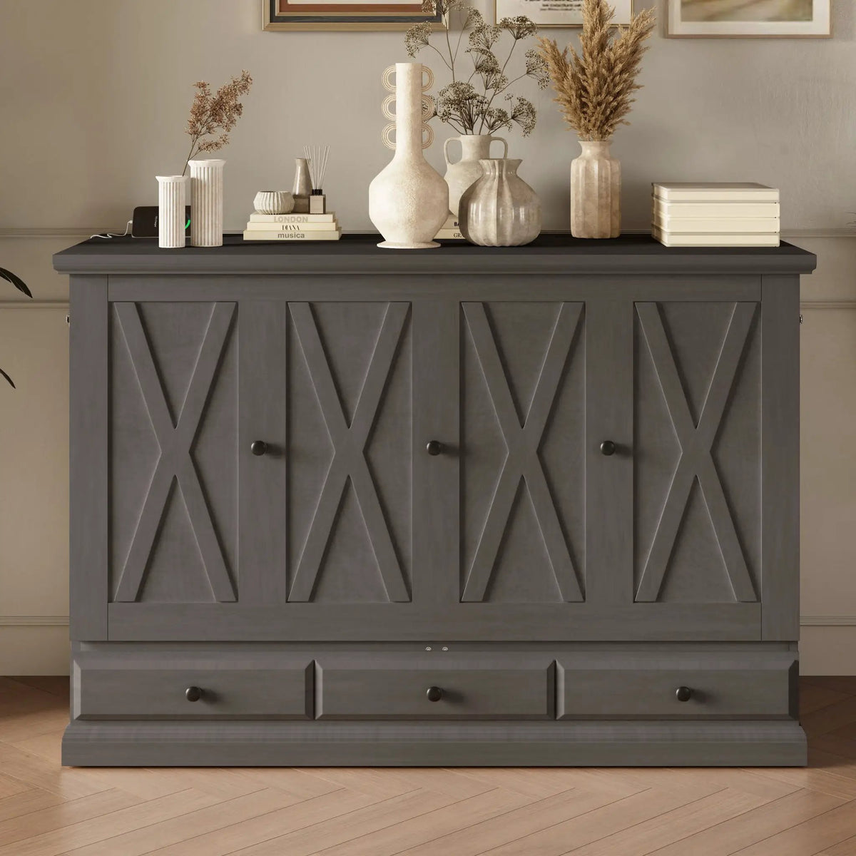 Solid Pine Murphy Bed | USB Charging Station | Storage Drawer