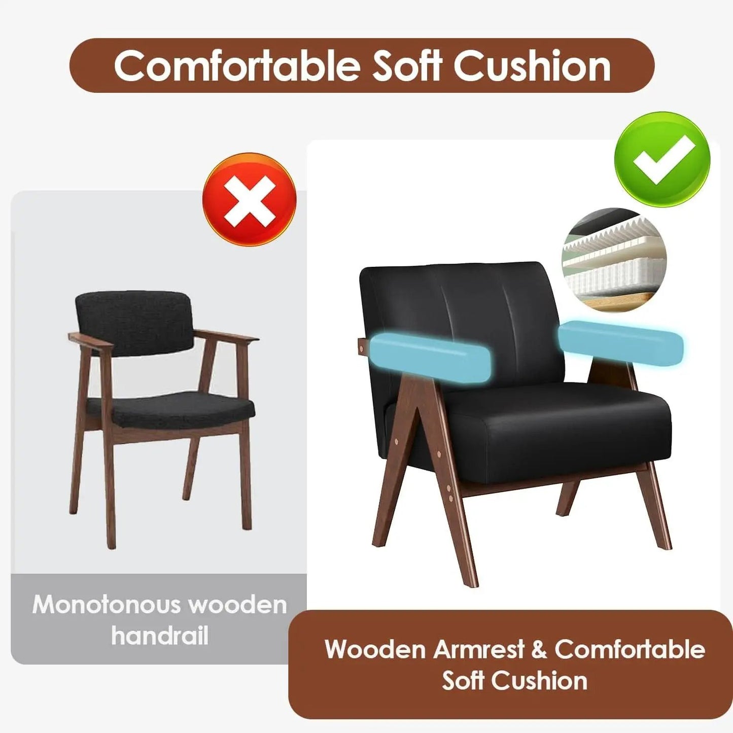 Mid Century Black Leather Upholstered Armchairs Pair from PriceLows™