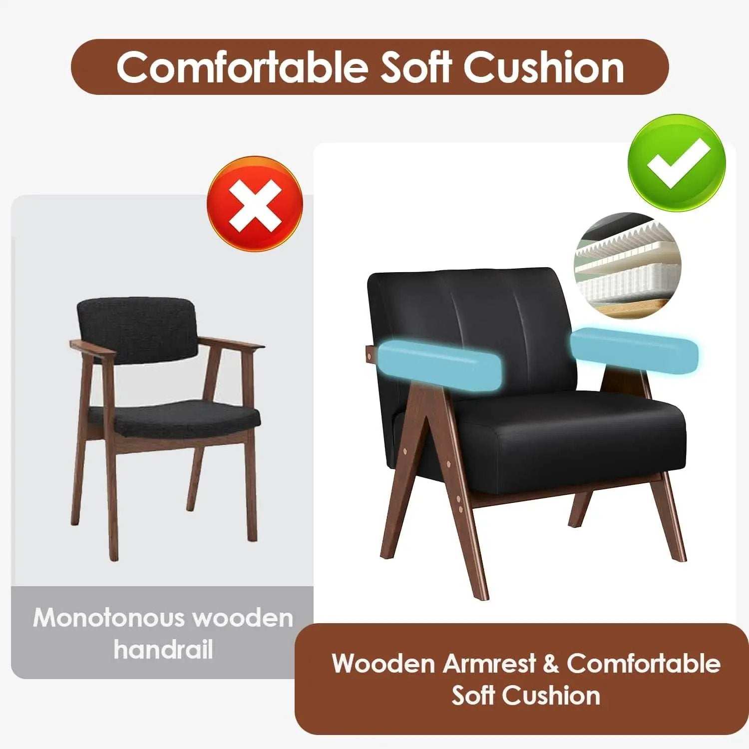 Mid Century Black Leather Upholstered Armchairs Pair from PriceLows™