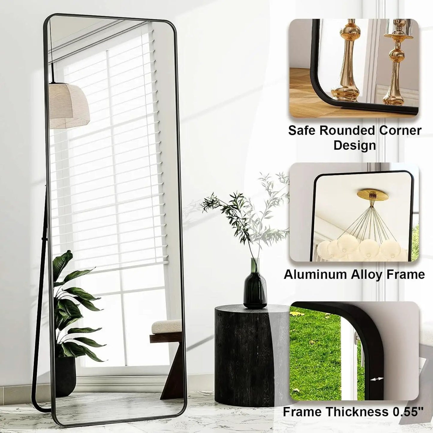 56 Inch Floor Standing Mirror With Black Aluminum Frame from PriceLows™