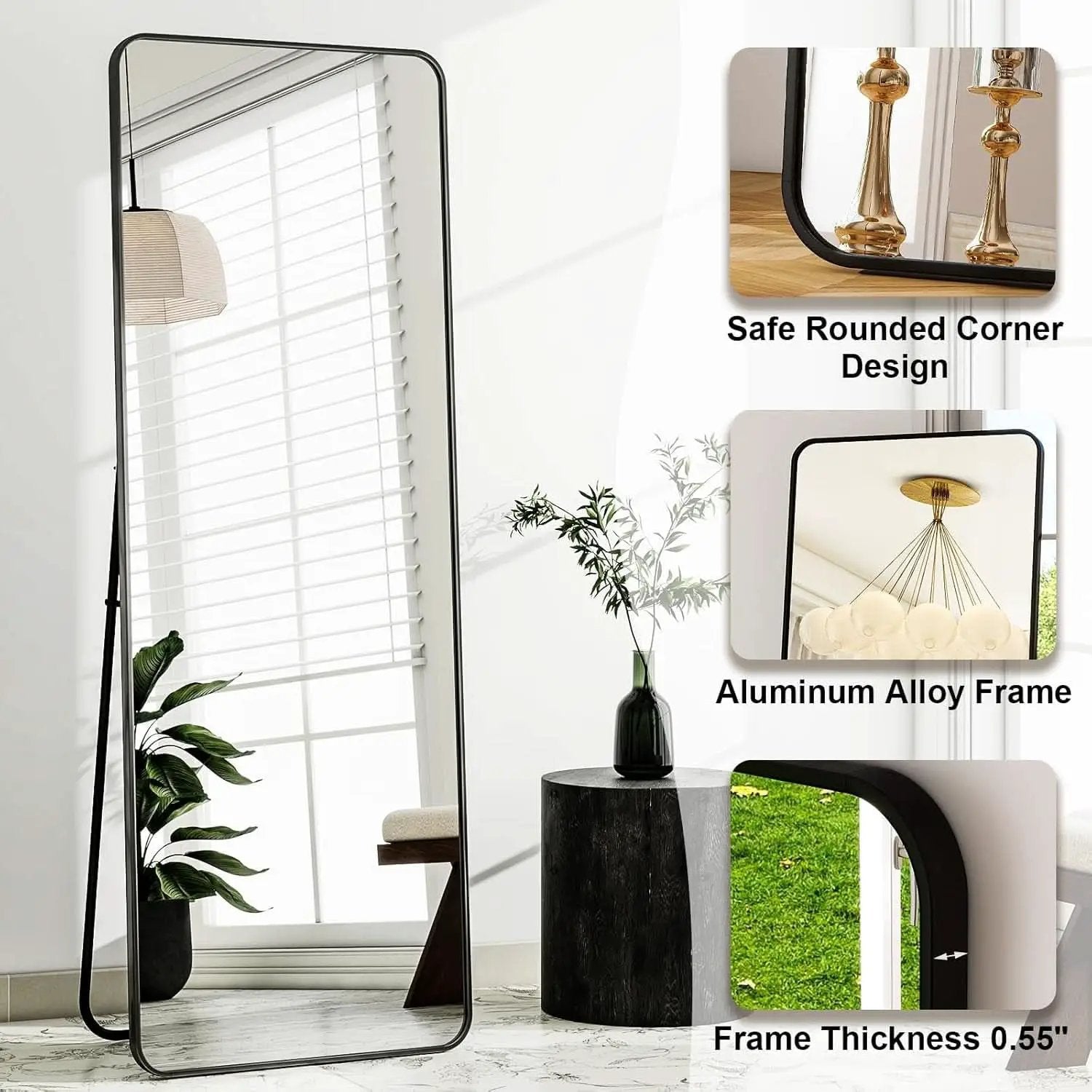 56 Inch Floor Standing Mirror With Black Aluminum Frame from PriceLows™