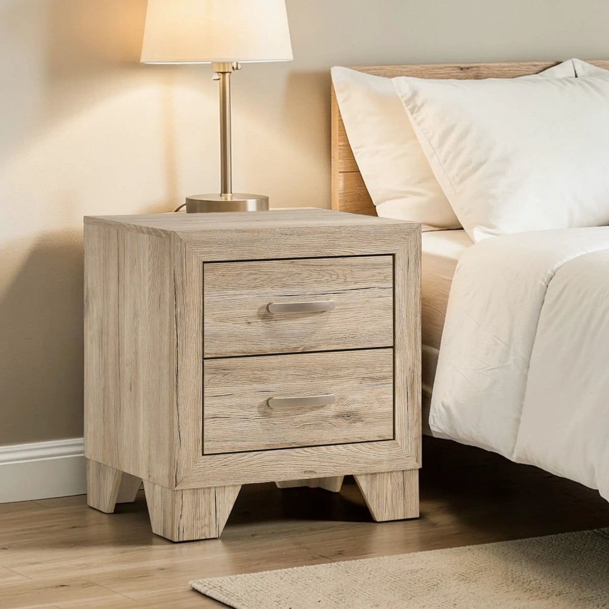 Miquell Elegant Design Nightstand | 16 x 22 x 24 in | Metal & Veneer | Bedroom