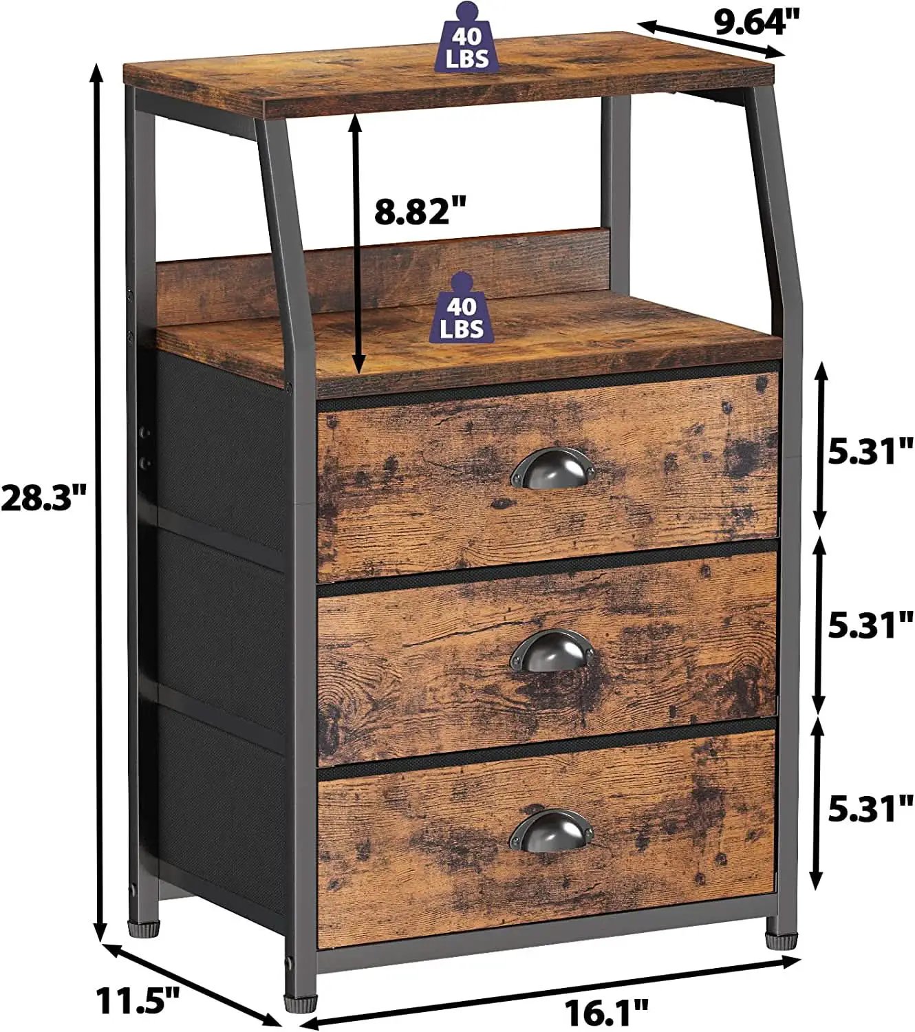 3-Drawer Nightstand With 2-Tier Shelf And Wood Top Bedroom from PriceLows™