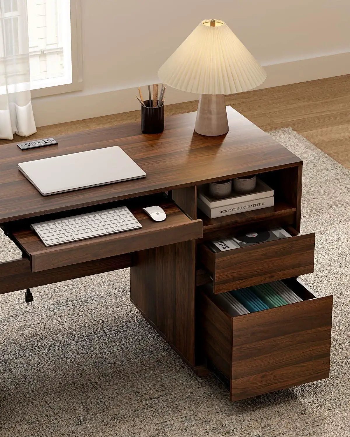 Farmhouse Executive Desk With Charging Station Brown from PriceLows™