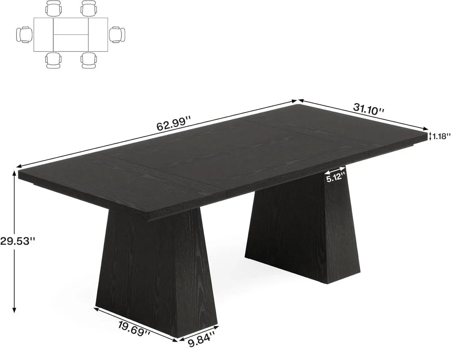 63-Inch Black Dining Table For 4 To 6 Guests For Kitchen And Dining from PriceLows™