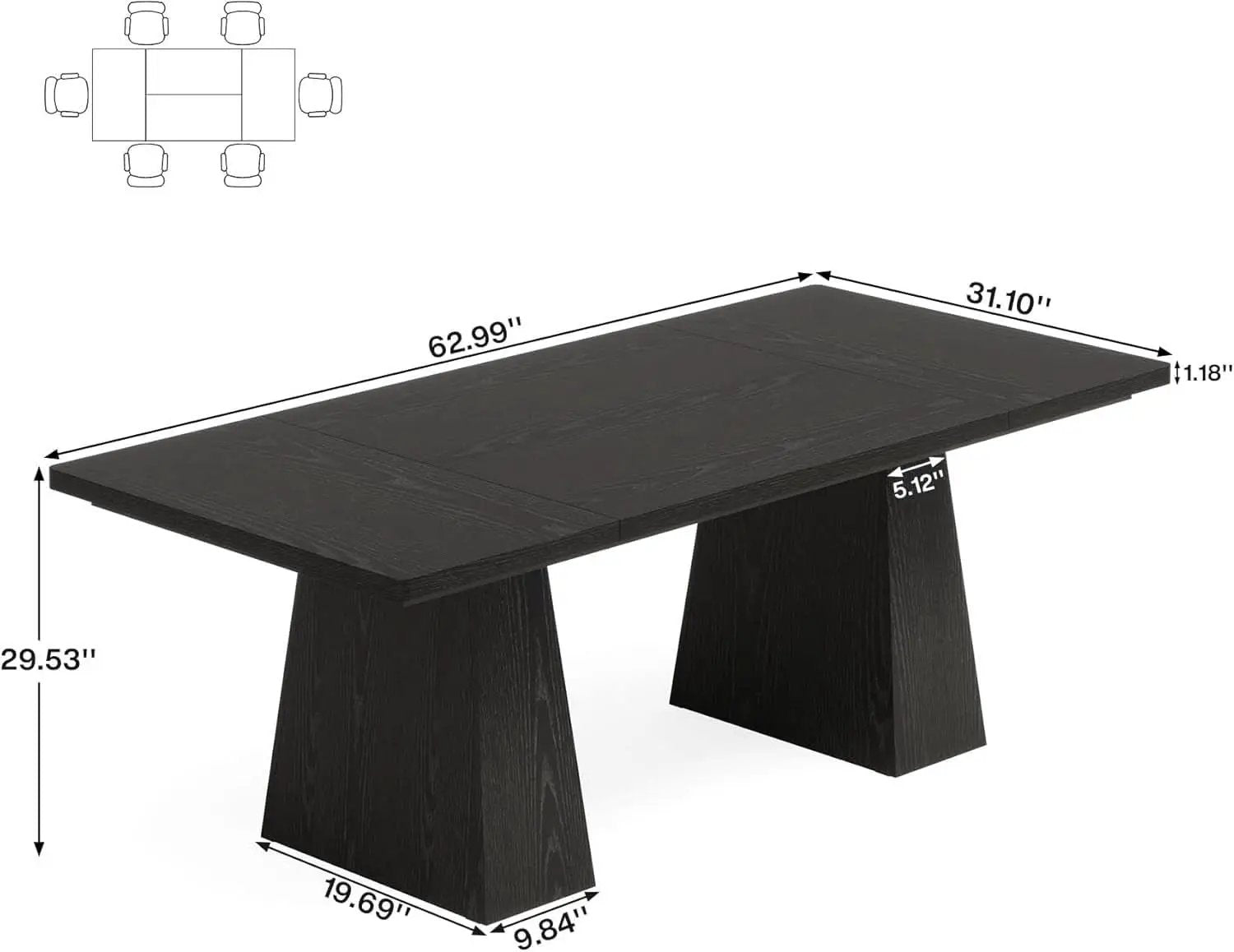 63-Inch Black Dining Table For 4 To 6 Guests For Kitchen And Dining from PriceLows™