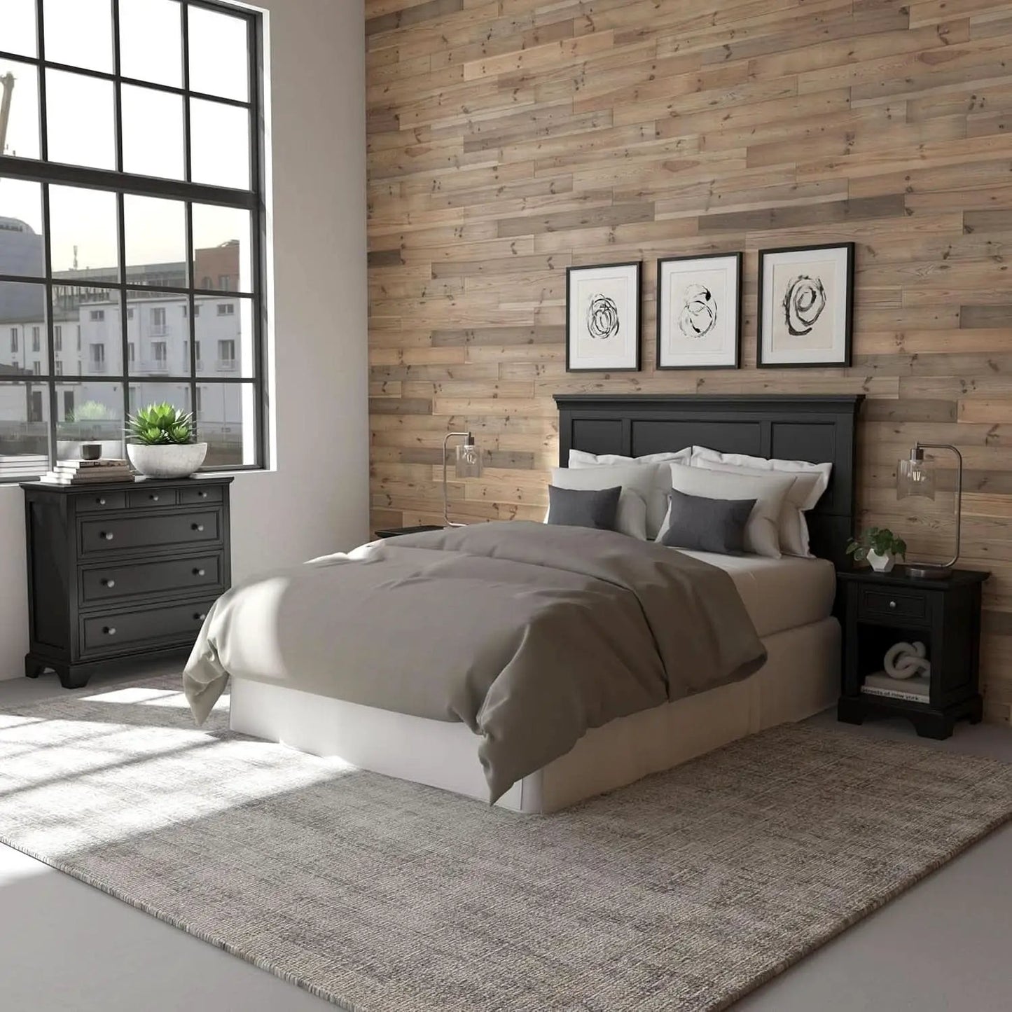 Stylish Black Queen Headboard with Raised Panel Design from PriceLows™